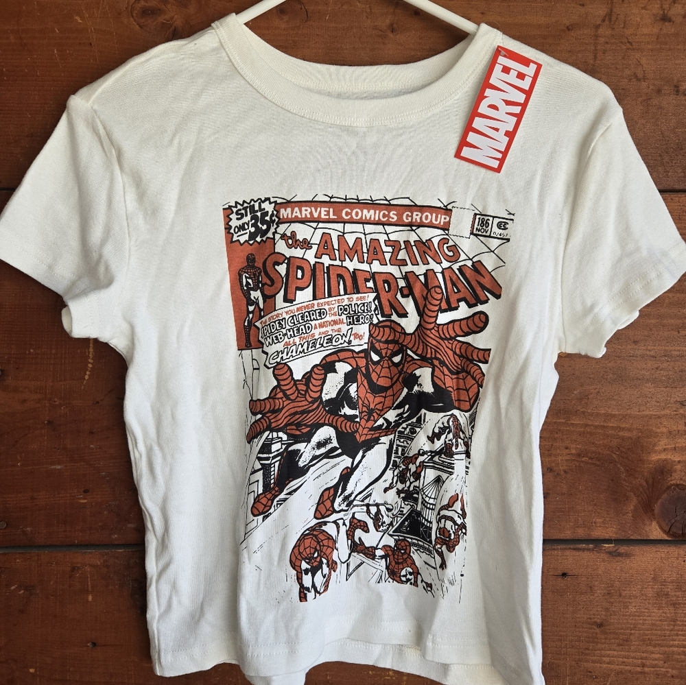 Marvel White Short Sleeve Tee with Comic Graphic